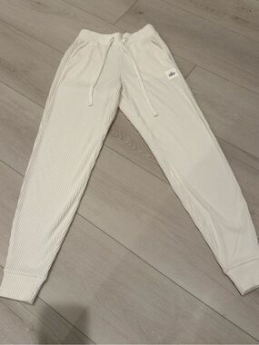 ALO Yoga Cream Ribbed Joggers with Drawstring SZ XXS